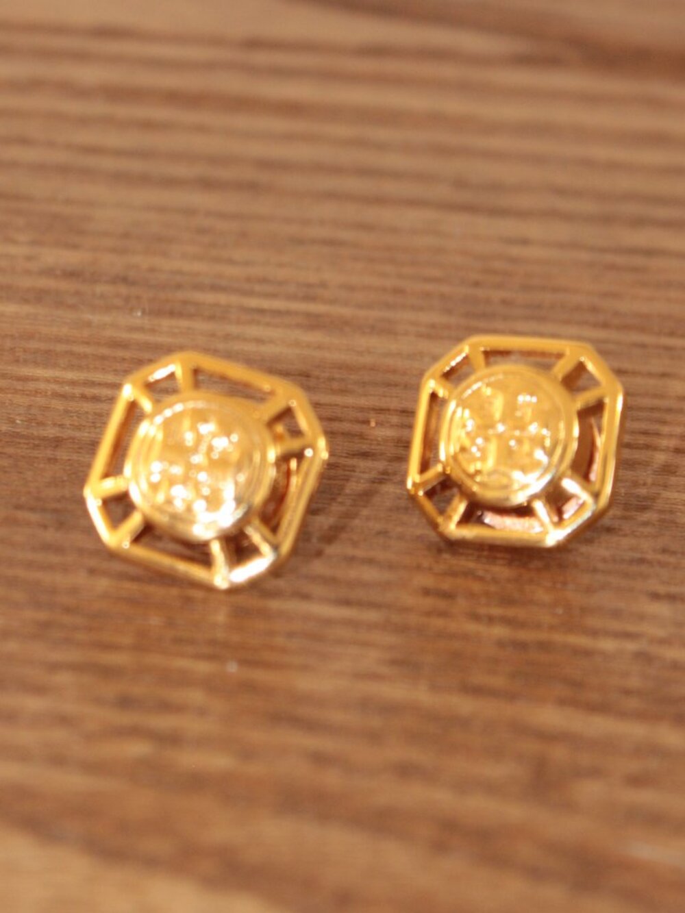 Tory Burch Gold Geometric Logo Stud Earrings NWT
